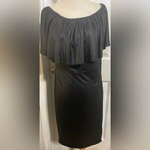 Love Black Ruffled faux leather,Off the Shoulder Cocktail Dress